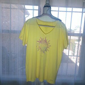 LIFE IS GOOD Classic Short Sleeve V-Neck Yellow "Shine On" Tee XL
